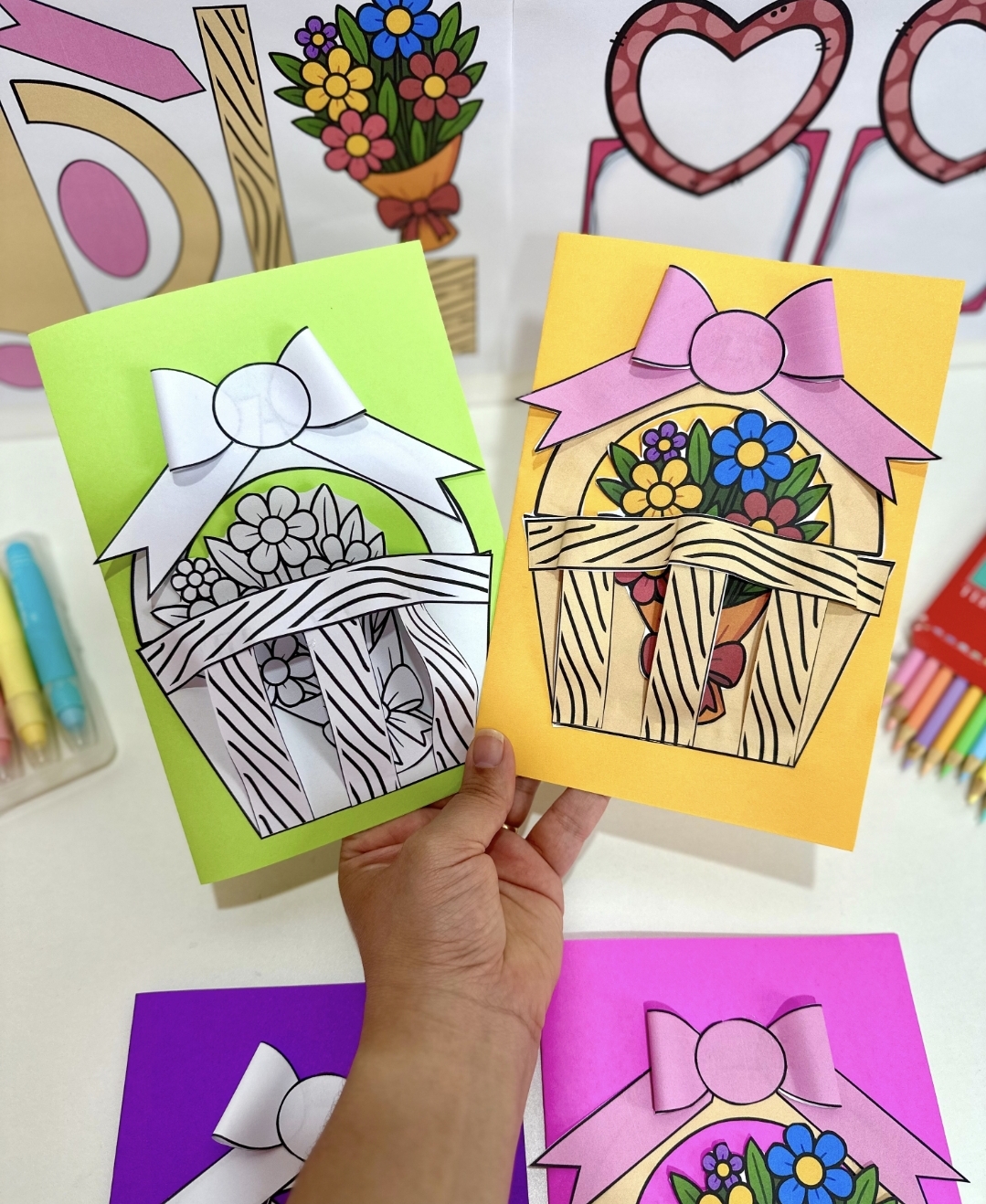 Cartão 3D Cesta com Flores